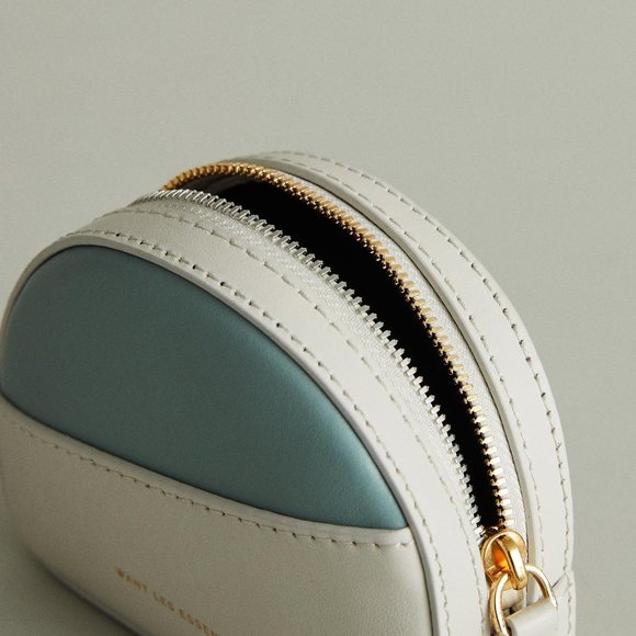 MWant Les Essentiels Luka Half Moon Leather Small Pouch Belt Bag, White/Blue - Picture 4 of 12